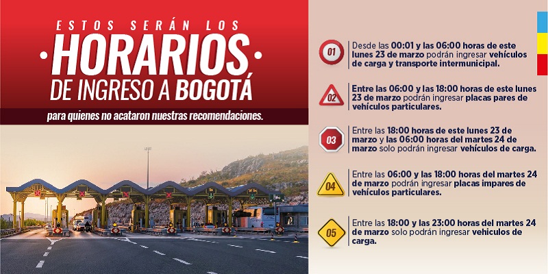 Gobernación de Cundinamarca establece horarios de entrada a Bogotá

