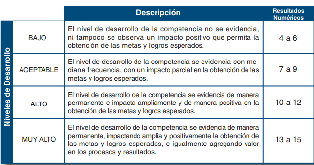 Imagen niveles evaluación de desempeño