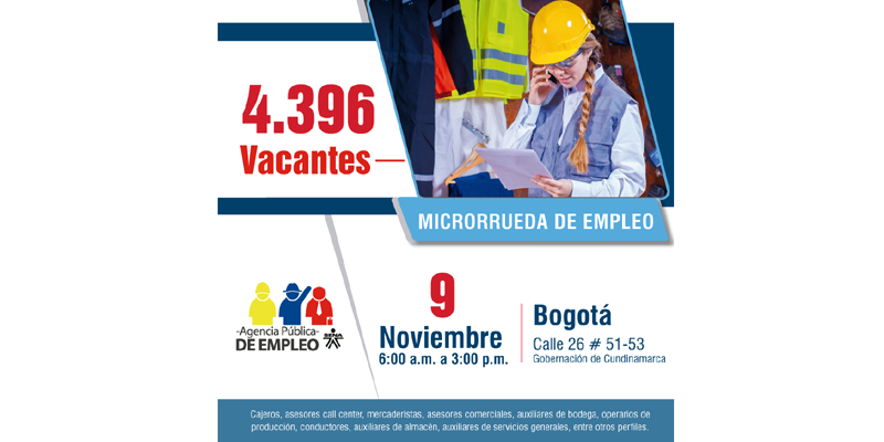 Cerca de 4.400 vacantes en Cundinamarca se expondrán en microrrueda de empleo












































































