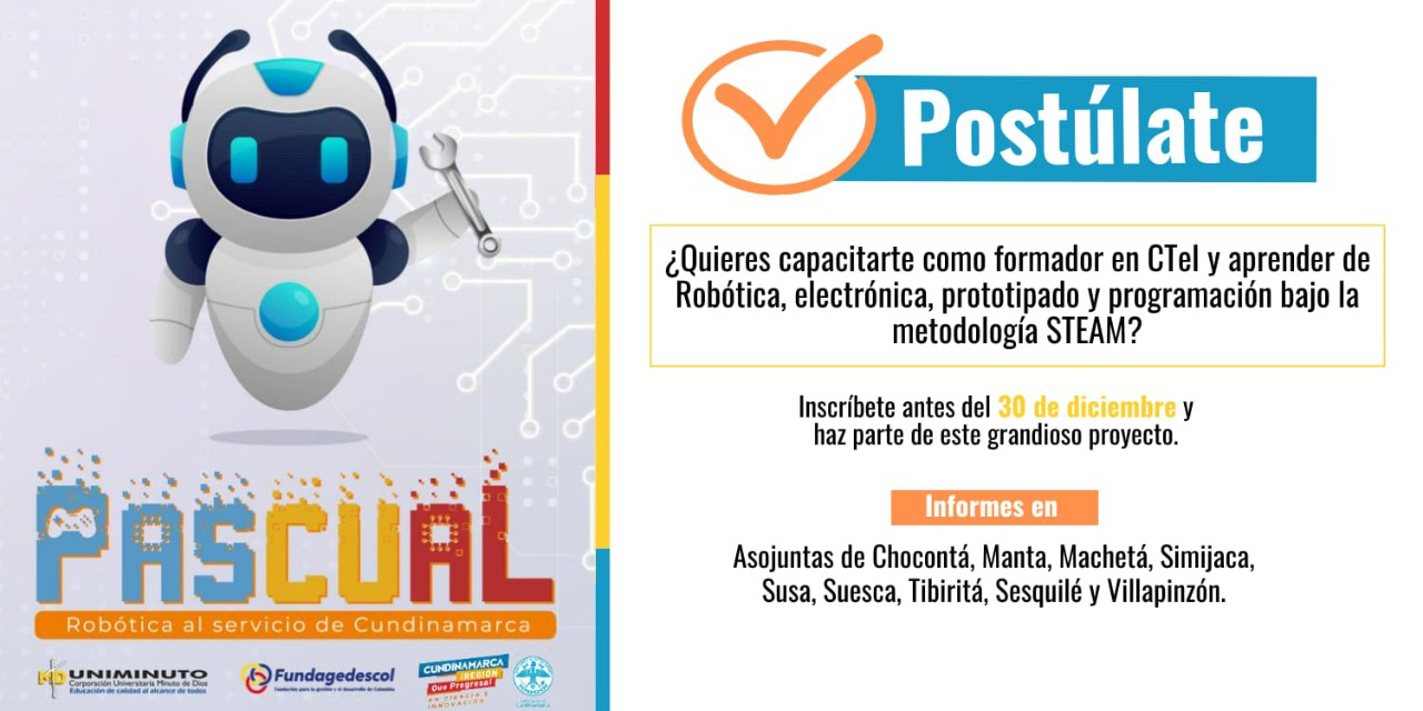 180 cundinamarqueses de nueve municipios se capacitarán en robótica, electrónica, prototipado y programación