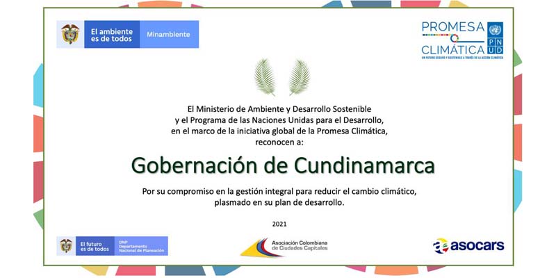 Naciones Unidas entrega reconocimiento a Cundinamarca como una de las promesas climáticas de Colombia