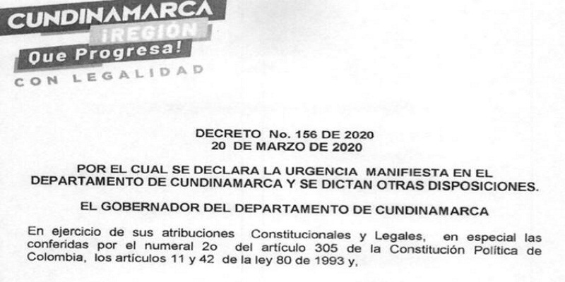 El Gobernador de Cundinamarca, Nicolás García, declara la  urgencia manifiesta