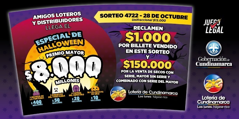 En Halloween, la Lotería de Cundinamarca premiará con $8.000 millones de pesos al ganador 

