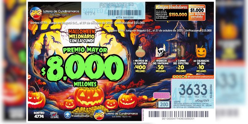 ¡Halloween millonario! La Lotería de Cundinamarca sube su premio mayor a $8.000 millones