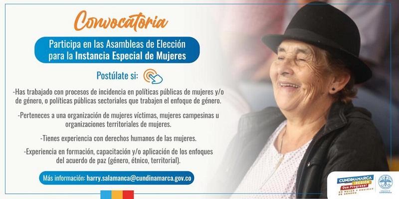 Abierta convocatoria para la Asamblea de Elecciones de la Instancia Especial de Mujeres Cundinamarca 2021