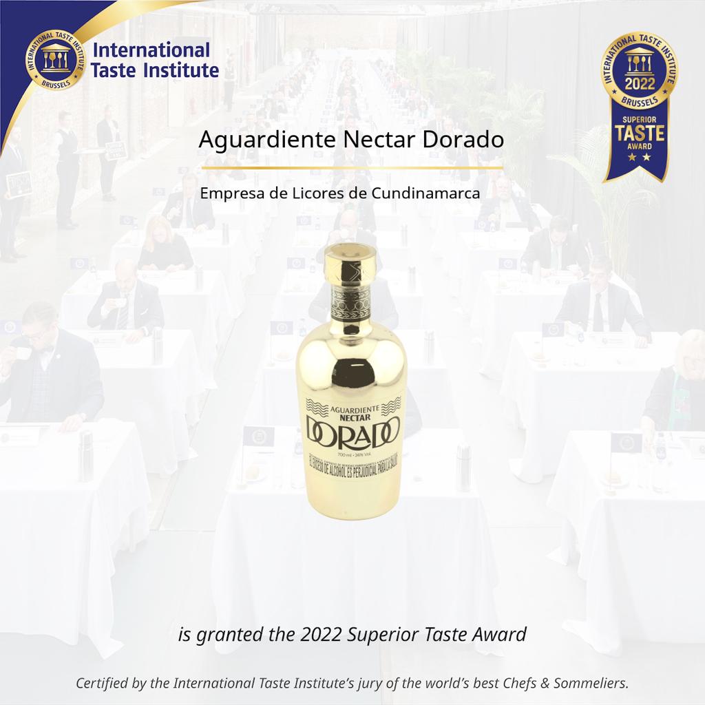 Imagen: Certificación superior del  International Taste Award al Aguardiente Néctar Dorado

