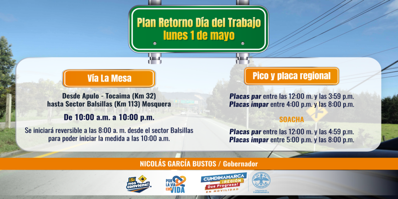 En marcha medidas de movilidad para el puente festivo del día del trabajo en Cundinamarca