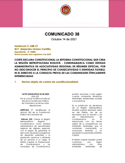 Comunicado Corte Constitucional - Región Metropolitana