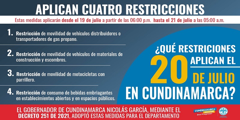 Decretadas restricciones a la movilidad para este martes 20 de julio