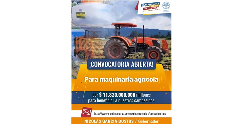 Secretaría de Agricultura abre convocatoria para adquisición de maquinaria con recursos por cerca de  $12.000 millones