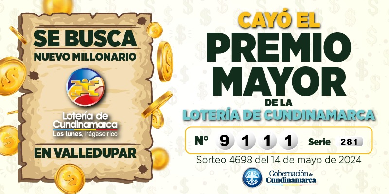 ¡Nuevo millonario en Valledupar! Cayó el premio mayor de la Lotería de Cundinamarca
