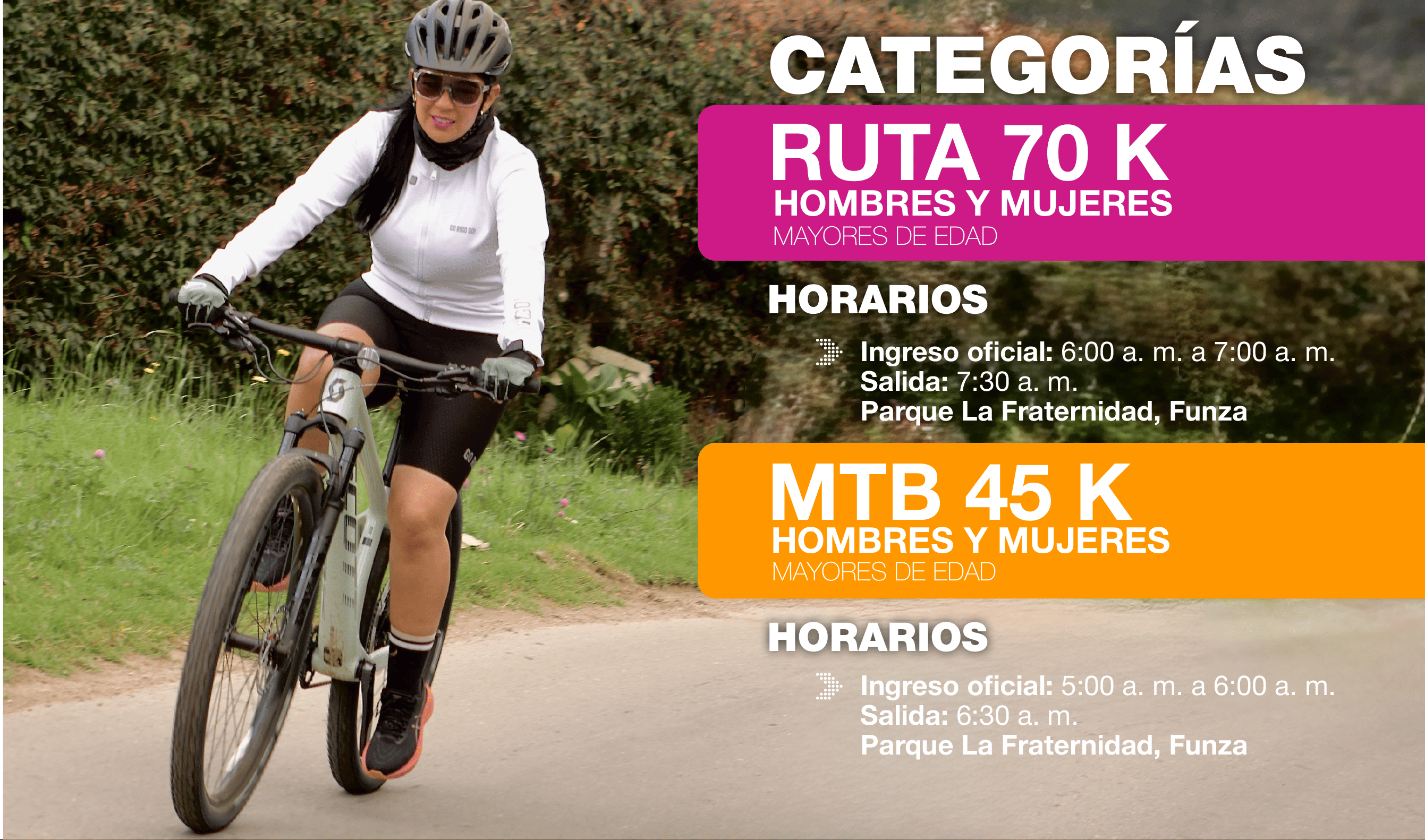 Entrega de kits Pedaleando por un Sueño: del 13 al 16 de noviembre en Expocundinamarca y el 22 en Funza. Incluye camiseta oficial, chip, tula, bebida e insignia conmemorativa.