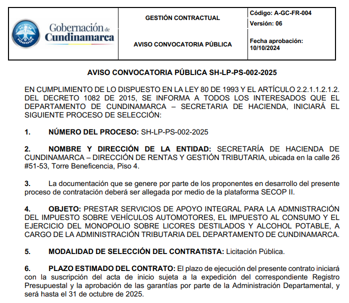 AVISO CONVOCATORIA PUBLICA SH-LP-PS-002-2025