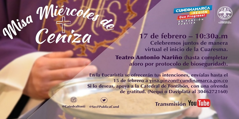 Invitación a eucaristía este miércoles de ceniza a funcionarios y contratistas de la Gobernación de Cundinamarca