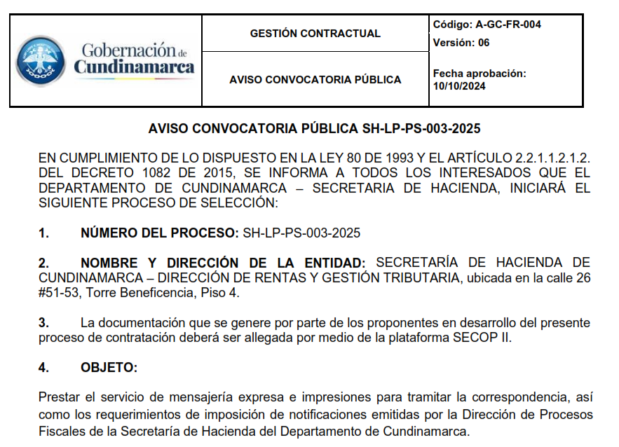 AVISO CONVOCATORIA PUBLICA No.2 SH-LP-PS-003-2025