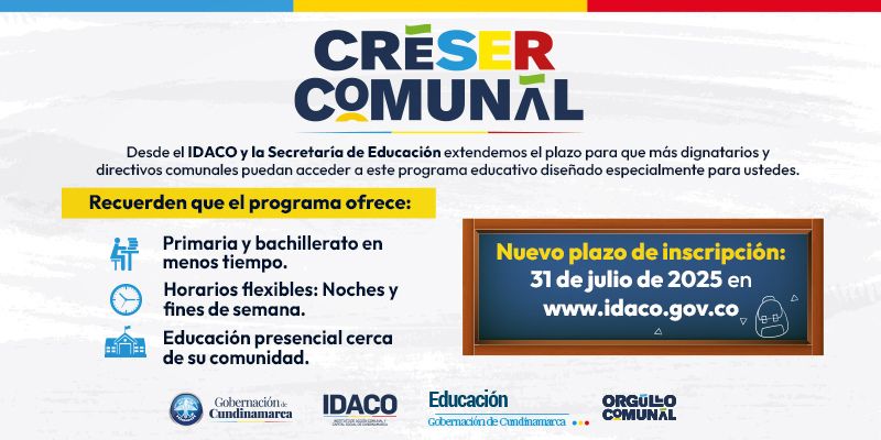 Cundinamarca abre convocatoria para que líderes comunales terminen primaria y bachillerato

