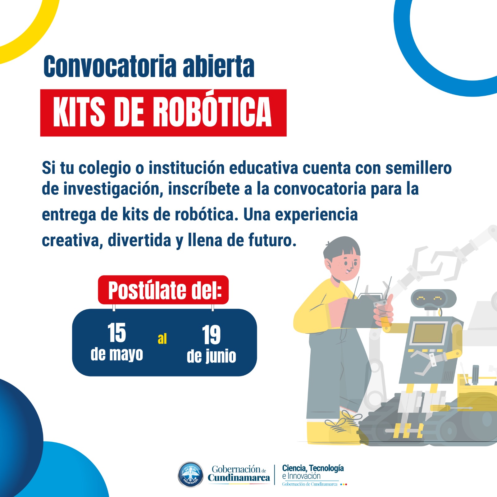 Convocatoria pública para la asignación de kits de robótica a los semilleros de investigación de los colegios de Cundinamarca