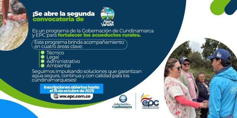 Abren segunda convocatoria de Agua a la Vereda 3.0 con $40.000 millones para acueductos rurales en Cundinamarca
