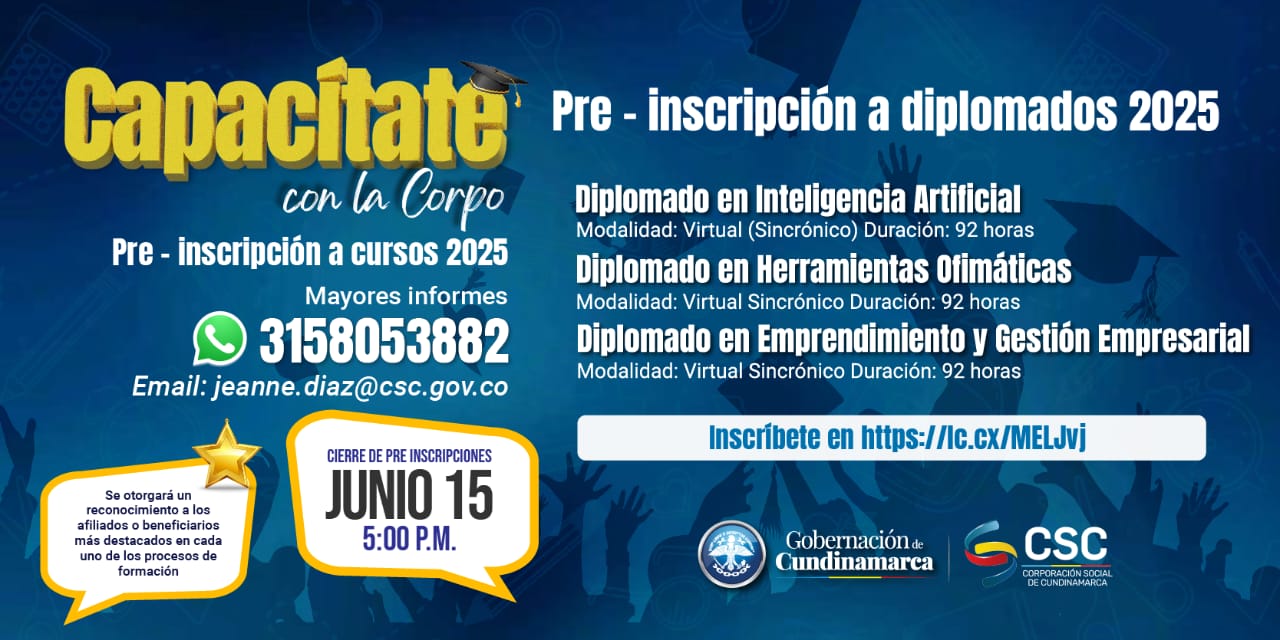 Corporación Social de Cundinamarca lanza nuevos diplomados y cursos gratuitos para afiliados y sus familias